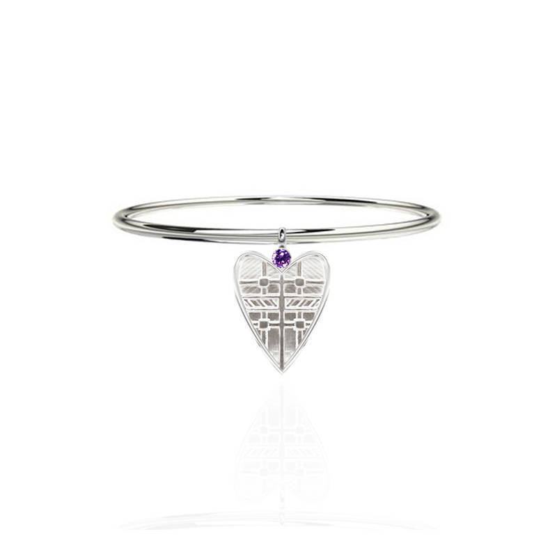 Tartan Solid Heart Bangle with Amethyst in Silver