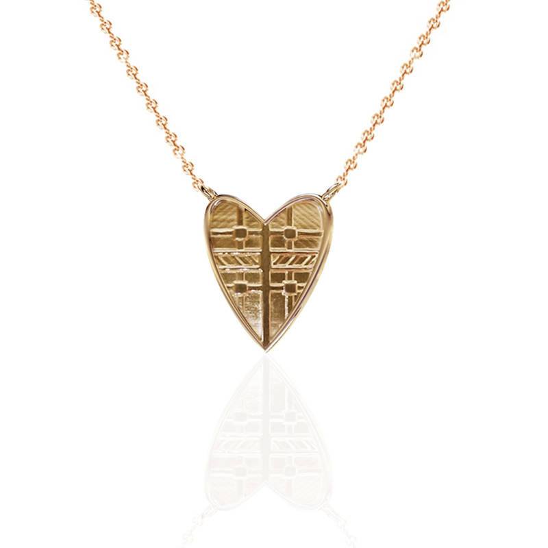 Tartan Heart Necklace in Solid Gold