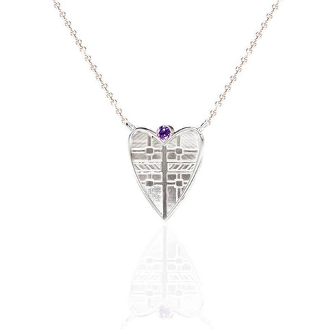 Tartan Solid Heart Necklace with Amethyst in Silver