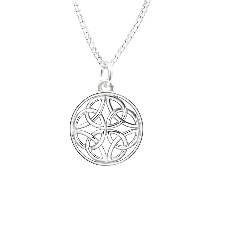 Four Trinity Celtic Knot Eternal Round Pendant in Silver-jn75-s