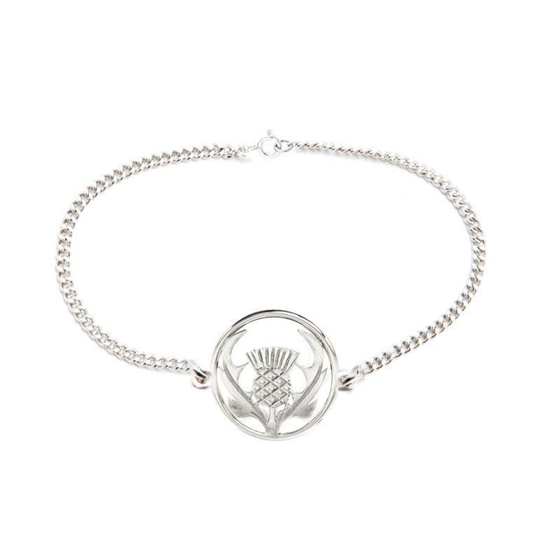 Round Scottish Thistle Bracelet in Silver