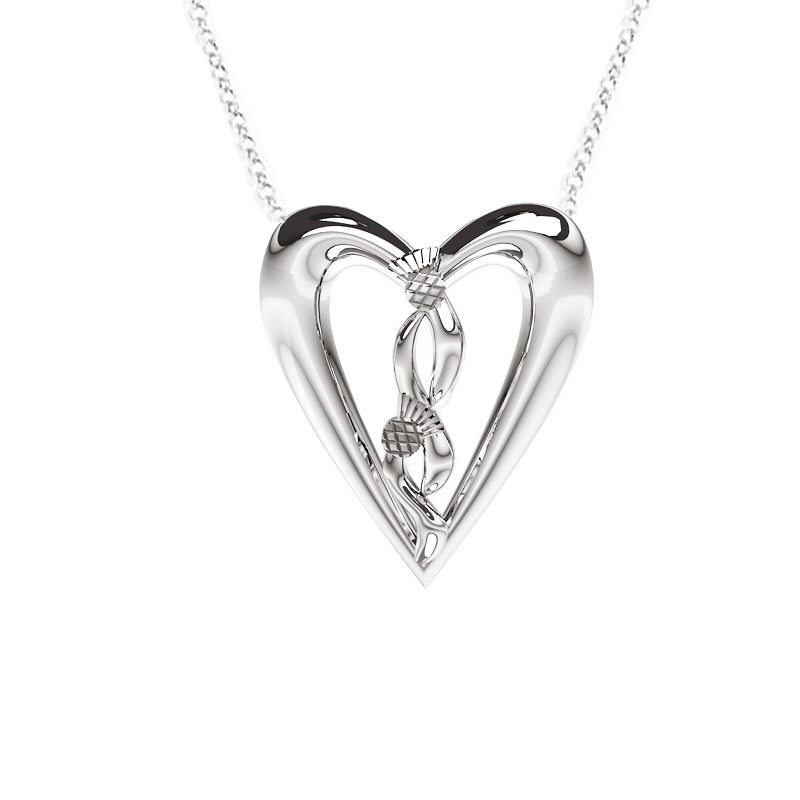 Edinburgh Celtic Thistle Heart Necklace in White Gold