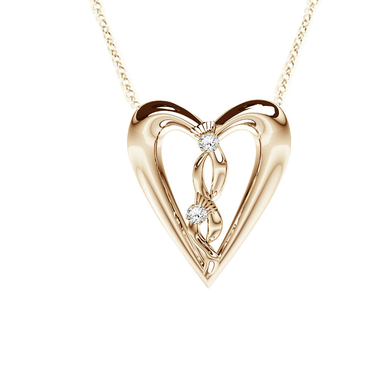 Edinburgh Celtic Diamond Thistle Heart Necklace in Yellow Gold