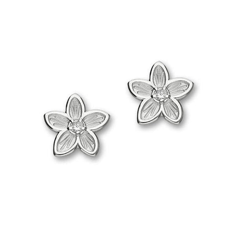 White Cubic Zirconia Flower Stud Earrings In Silver