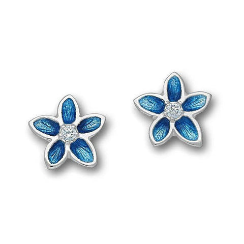 White Cubic Zirconia Marine Blue Flower Stud Earrings In Silver